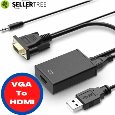£6.99 • Buy VGA INPUT To HDMI OUTPUT Video Audio Converter Cable Adapter 1080 For TV PC DVD