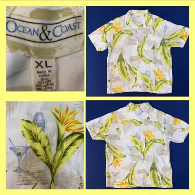 Ocean Coast Mens XL Chest 48” Hawaiian Aloha Shirt Camp Cocktails Martini EUC • $15.99