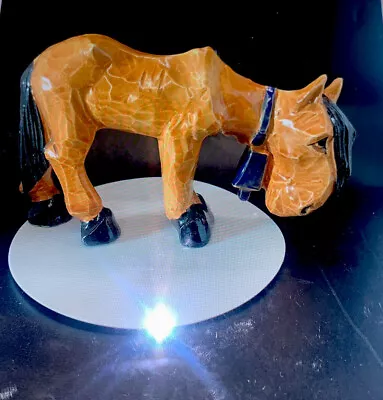 Antique Plow Horse Figurine ￼Ceramic Brown  Hand Painted Blue Bell Accent ￼ • $24.99