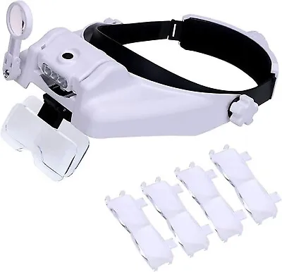 Lychee Magnifying Glass Headset 3 LED Light Headband Magnifier 5 Lens Boxed 14X • £9.90