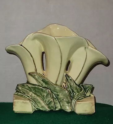 REDUCED! McCoy 1950'S MCM Art Pottery Yellow Triple Calla Lily Flower Vase • $40