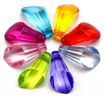 100 Mixed Color Transparent Acrylic Faceted Polygon Drop Charm 18mm Top Drilled • £2.78