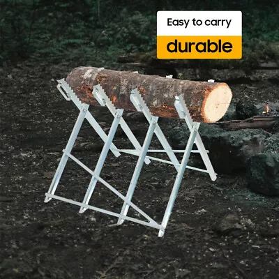 Metal Sawhorse Wood Log Holder Chainsaw Log Cutting Bench Stand 84x80x80cm • £52.79