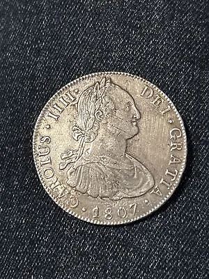 Rare 1807 Spain / Bolivia 8 Reales Silver Dollar Coin Crown Size (12793) • £174.99