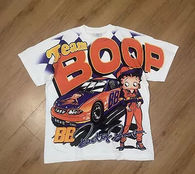 Vintage Betty Boop Born To Race AOP Single Stitch T Shirt-  XL Nascar Mod Boot • $60