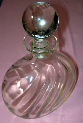 Vintage Optical Hand Blown Optic Glass Decanter With Solid Ball Stopper 10  H. • $44.99