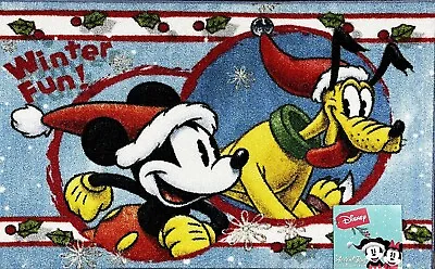 Disney Mickey Mouse Pluto Christmas Santa Hat Mat Rug 20”x32” Winter Fun NEW • $28.99