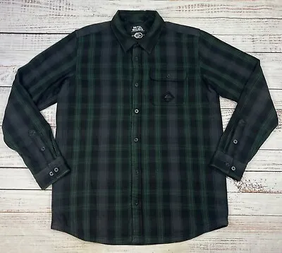 Metal Mulisha Men's Long Sleeve Green Plaid Heavy Flannel Shirt Jacket Sz Large • $31.99
