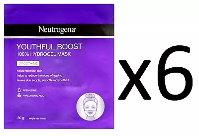 6 X Neutrogena Youthful Boost Smoothing 100% Hydrogel Mask 30g Brand NEW • $19.99