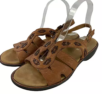 Michelle D Strappy Sandals Size 8 Womens Brown Leather  Sling Back Shoes Comfort • $15.20