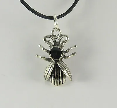 Beetle Pendant .925 Sterling Silver Charm Necklace USA Jewelry Black Enamel Bug • $14.50