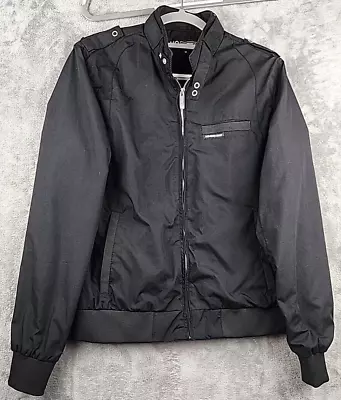 Members Only Mens Iconic Racer Bomber Jacket Medium Black Full Zip Epualette • $25.97