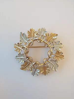 Vintage Sarah Coventry Gold & Silver Toned Leaf Brooch Pin Signed Costume Nature • $8