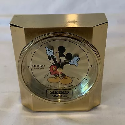 Seiko Quartz Mickey Mouse Desk Alarm Clock Tested Works Brass Gold Tone Japan • $34.99