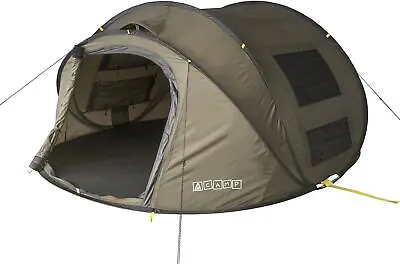 ACAMP 3-4 Man Lightweight Water Resistant Fast Pitching Camping Tent-Brown/Black • £46.99