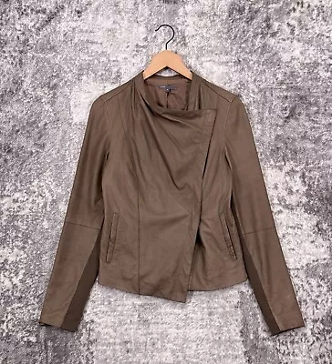 Vince Jacket Medium Womens Brown Genuine Leather Collarless Cross • $74.99