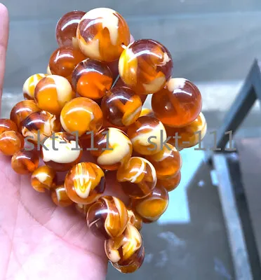 Certificate Nature Mexican Gold Silk Amber Beeswax Round Bead Bracelet AAA • $9.99