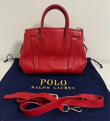 Ralph Lauren Red Ricky Zippy 2way Shoulder Bag Handbag Leather Used JPN • £456.21