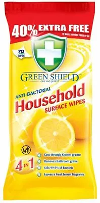 £5.95 • Buy 70 Green Shield Antibacterial Household Wipes Sanitising Surface Cleaning Wipes