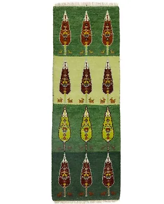 Green Stripes Tribal Hand-Knotted 2X6 Indo-Gabbeh Oriental Rug Kids Room Carpet • $157.92