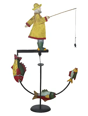 Fisherman Nautical Sky Hook Fishing 22  Fish Teeter Totter Tin Balance Folk Art • $113.99
