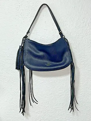£37.26 • Buy Navy Blue Pebbled Leather COACH Hippie Yippie Shoulder Bag With Tassel & Fringe