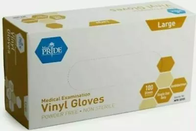 MedPride LARGE Powder-Free Vinyl Exam Gloves Box Of 100 Free Shipping  • $10.99