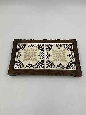 Vintage Orion Mexican Tile Double Trivet Wood Frame Footed Brown • $10