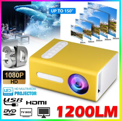 £44.99 • Buy Full HD 1080P LED Home Cinema Projector 3D 1200Lumens HDMI USB AV For Kids Mini