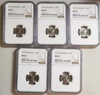 1975 Panama 1/10 Balboa Ngc Ms 67 Lot Of 5 Coins • $90