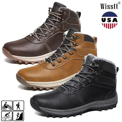 Men's Winter Snow Ankle Boots Waterproof Travel Leather Outdoor Hiking Shoes USA • $29.99