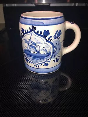 $12.50 • Buy Delft Holland Cup Mug Hand Painted Blue And White Boat With Flowers