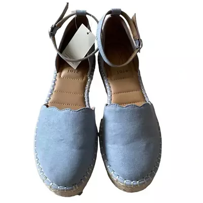 NWT Joie Baby Blue Faux Suede Leather Espadrilles Size 7.5 Flats Comfort Insole • £53.08