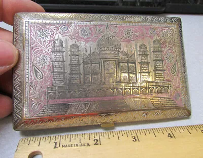 Vintage Taj Mahal Metal Etched Floral Design India Cigarette Case Great Decor • $49.99