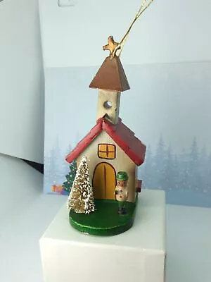 Vintage German? Wooden Christmas Holiday Church Ornament W/Tree Steeple Figure • $8.99