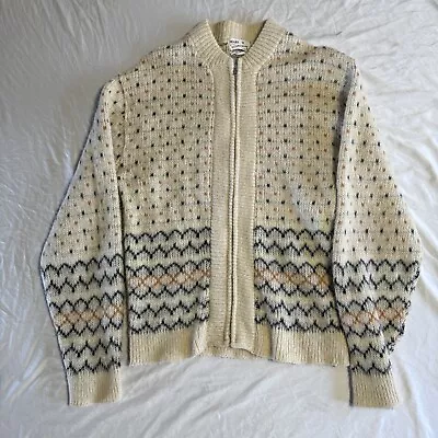 Vintage Sears Sportswear Wool Sweater Tan Zip Men’s Medium USA • $44.98