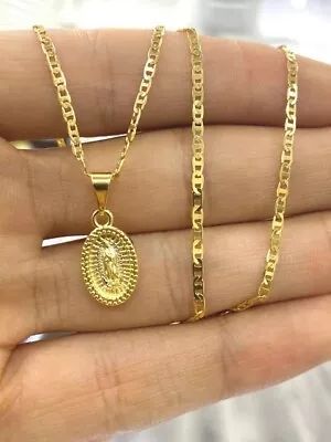 Virgen De Guadalupe Necklace Necklace Gold F Medalla Cadena Baby Women Kids 14x8 • $29.99