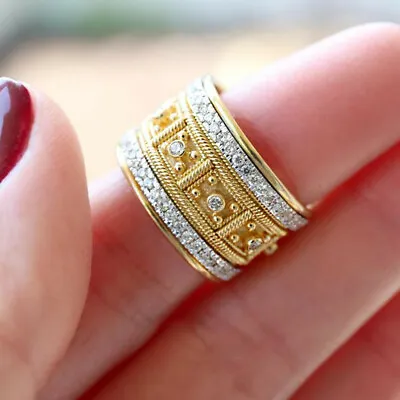 Cubic Zirconia Rings For Women 18k Yellow Gold Plated Rings Girl Jewelry Sz 5-10 • $2.13