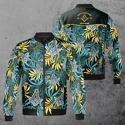 Customize Name Masonic Freemasonry Lodge Tropical Plants Bomber Jacket S-5XL • $44.59