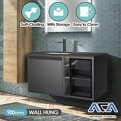 ACA 900x505mm Wall Hung Bath Vanity Cabinet Stone Top Ceramic Basin Single Bowl • $476