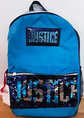 NWT Justice Girls 17” Laptop Backpack Sequin Blue Black • $24.99