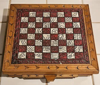 Handmade Aztec Mayan Chess Board Set Wooden Box Soapstone Handcarved Pieces .  • $149.99