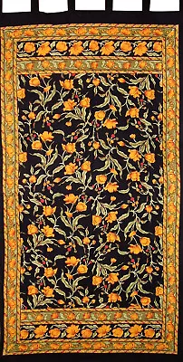 French Floral Tab Top Curtain Drape Panel Cotton 44  X 88  Amber Black • $29.49