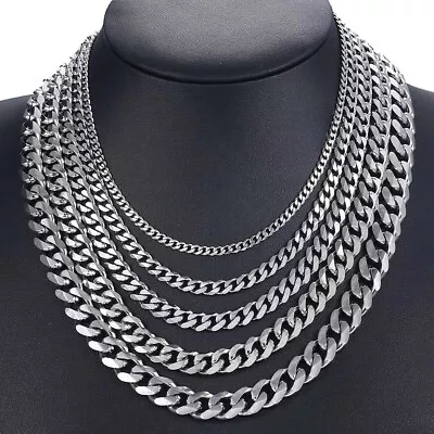 NEW 3/5/7/9/11mm Mens Titanium Steel Stainless Steel Necklace Thick Chain Silver • $5.09