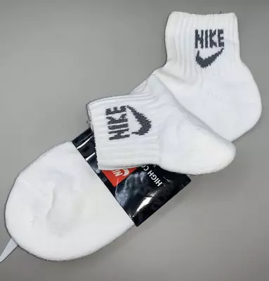 DEADSTOCK Vintage Nike Logo Quarter Socks Gray Spellout Swoosh Size 10-13 USA • $39.95