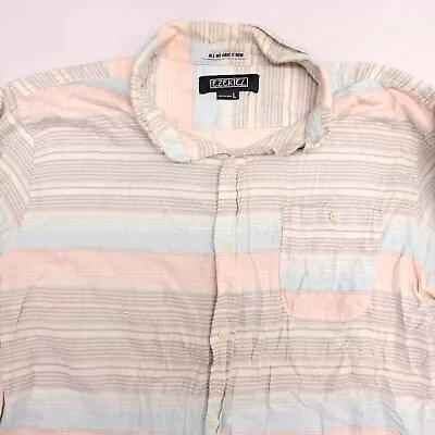 Ezekiel Flannel Casual Long Sleeve Button Up Shirt Mens Size L Pink Blue Striped • $15.99