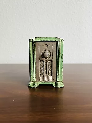 Vintage ART DECO KENTON TOYS CAST IRON RADIO Cabinet Coin Bank Green 1930s • $89