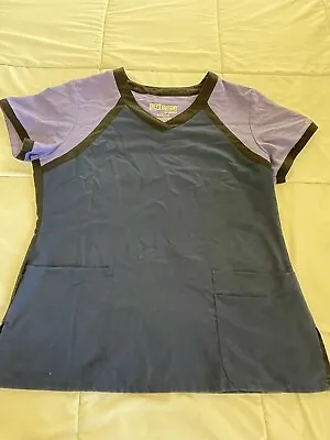 $18.49 • Buy Greys Anatomy By Barco Scrub Top Womens Large Blue Purple Black Ladies