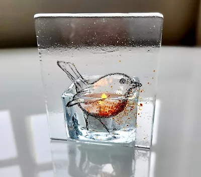 £10 • Buy Handmade Robin Glass Tea Light 