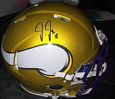 Justin Jefferson Autographed Minnesota Vikings Flash Full Size Helmet Beckett • $300